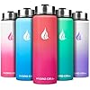 HYDRO CELL Stainless Steel Insulated Water Bottle with Straw - For Cold & Hot Drinks - Metal Vacuum Flask with Screw Cap and Modern Leakproof Sport Thermos for Kids & Adults (Coral/Punch 24oz)