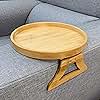 Xchouxer Side Tables Natural Bamboo Sofa Armrest Clip-On Tray, Ideal for Remote/Drinks/Phone (Round)