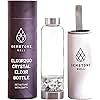 Crystal Water Bottle Elixir Set | Includes Authentic Hematite & Clear Quartz Healing Crystals | Black Neoprene Sleeve | Drink Gem Infused Water On The Go