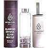 Crystal Water Bottle Elixir Set | Includes Authentic Amethyst & Clear Quartz Crystals And Healing Stones | Black Neoprene Sleeve | Drink Gem Infused Water On The Go