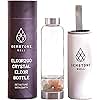 Crystal Water Bottle Elixir Set | Genuine Authentic Rose Quartz & Clear Quartz Healing Gemstones | Black Neoprene Sleeve | Drink Gem Infused Water