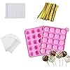 AKINGSHOP 20-Cavity Silicone Cake Pop Mold Set With Lollipop Sticks, Treat Bags, Twist Ties - For Cake Pops, Lollipops, Hard Candy, and Chocolate