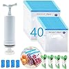MOMODA Sous Vide Cooking Bags - Set of 40 | BPA-Free Reusable Vacuum Seal Bags with Air Valve for Joule and Anova Cookers | Freezer Safe Vacuum Food Storage Bags with Upgraded Hand Pump Included