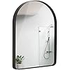 Hamilton Hills 24x36 inch Brushed Black Metal Framed Mirror - Hanging Wall Mounted Mirror - Arched Top Corner Deep Set Design Rounded Rectangle Mirror - Bedroom, Bathroom Vanity Mirrors for Wall