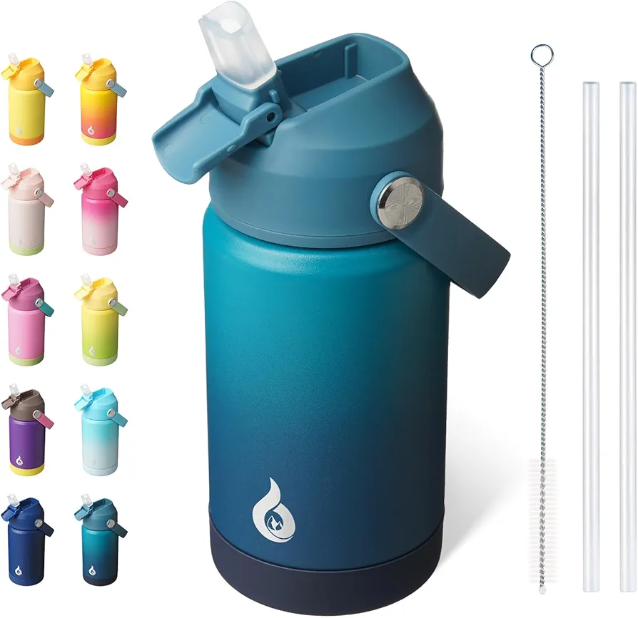 BJPKPK Insulated Water Bottle with Straw Lid, 12oz Thermos Water Bottles with Soft Nozzle, Flex Handle & Non-slip Boot, BPA Free Leak Proof Stainless Steel Metal Water Bottles, Tumblers, Cups,Vast