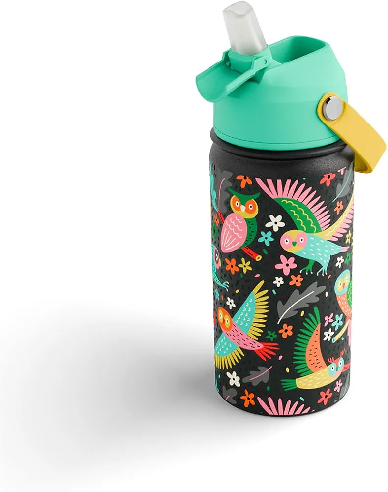 12oz Kids Water Bottle, Thermos Water Bottle Kids Insulated Stainless Steel Water Bottle with Straw, Leak-Proof Tumbler, BPA-Free, Reusable Sippy Cup