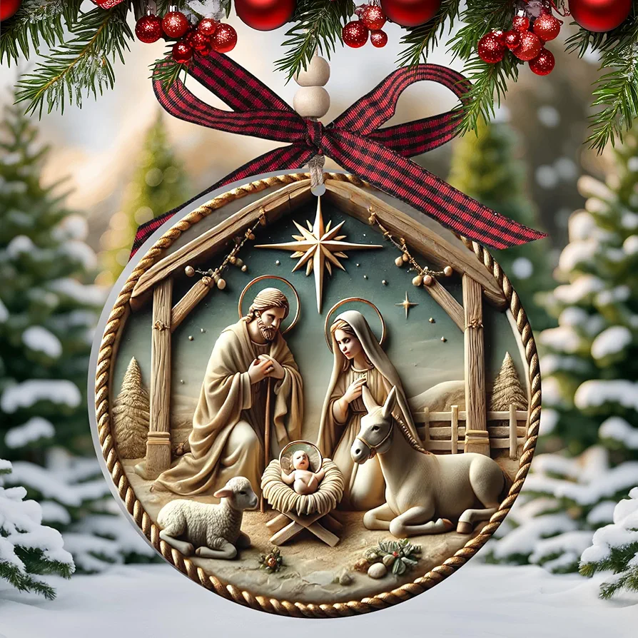 Nativity Ornaments - Religious Christmas Ornaments, Christian Christmas Ornaments, Christian Ornaments for Christmas Tree, 3.5 Inch Acrylic Elegant Nativity Christmas Ornaments for Holiday Decor