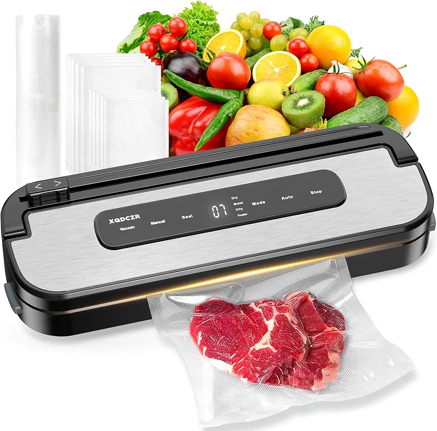 Vacuum Sealer Machine,Automatic Food Saver Machine with Dry & Moist Modes,Build-in Cutter,EXT-VAC,Include 20PCS Pre-cut Bags & 1 Bag Roll