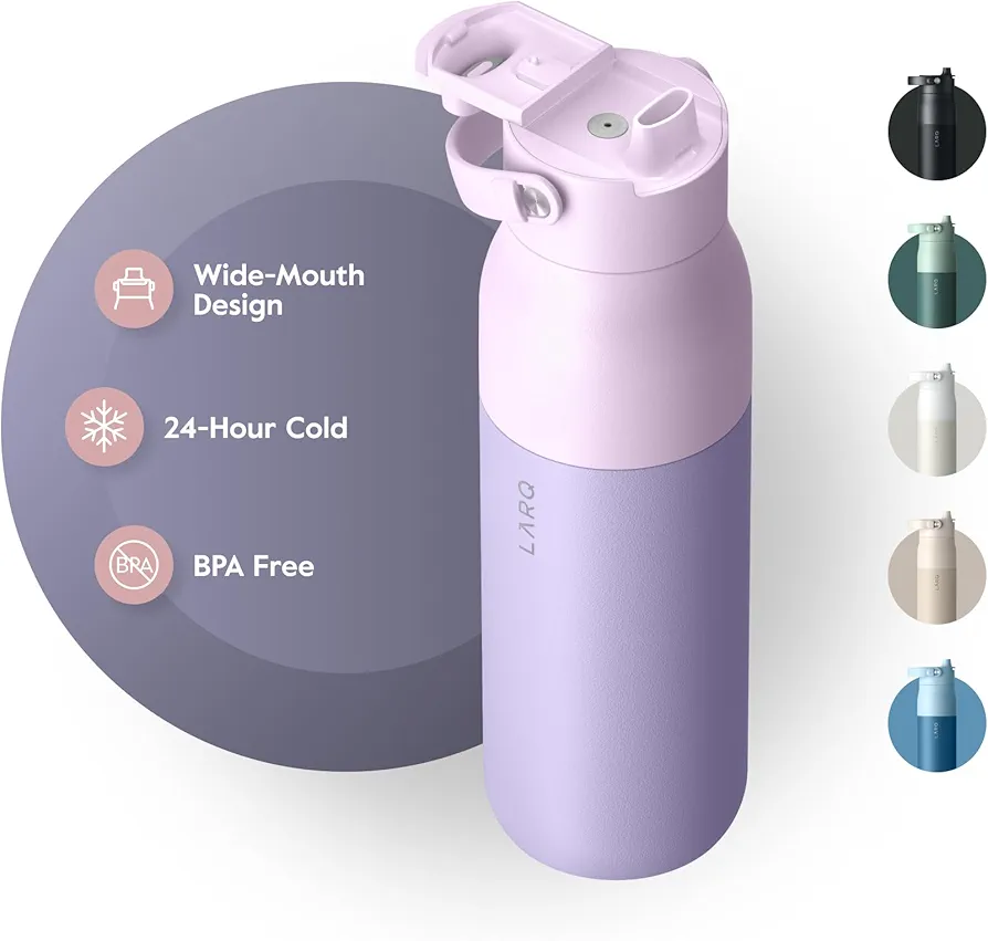 LARQ Bottle Swig Top 23oz - Insulated Stainless Steel Water Bottle With Built-In Silicone Handle | Thermos, BPA Free | Reusable Water Bottle for Sports, Gym, and Travel, Luberon Lavender