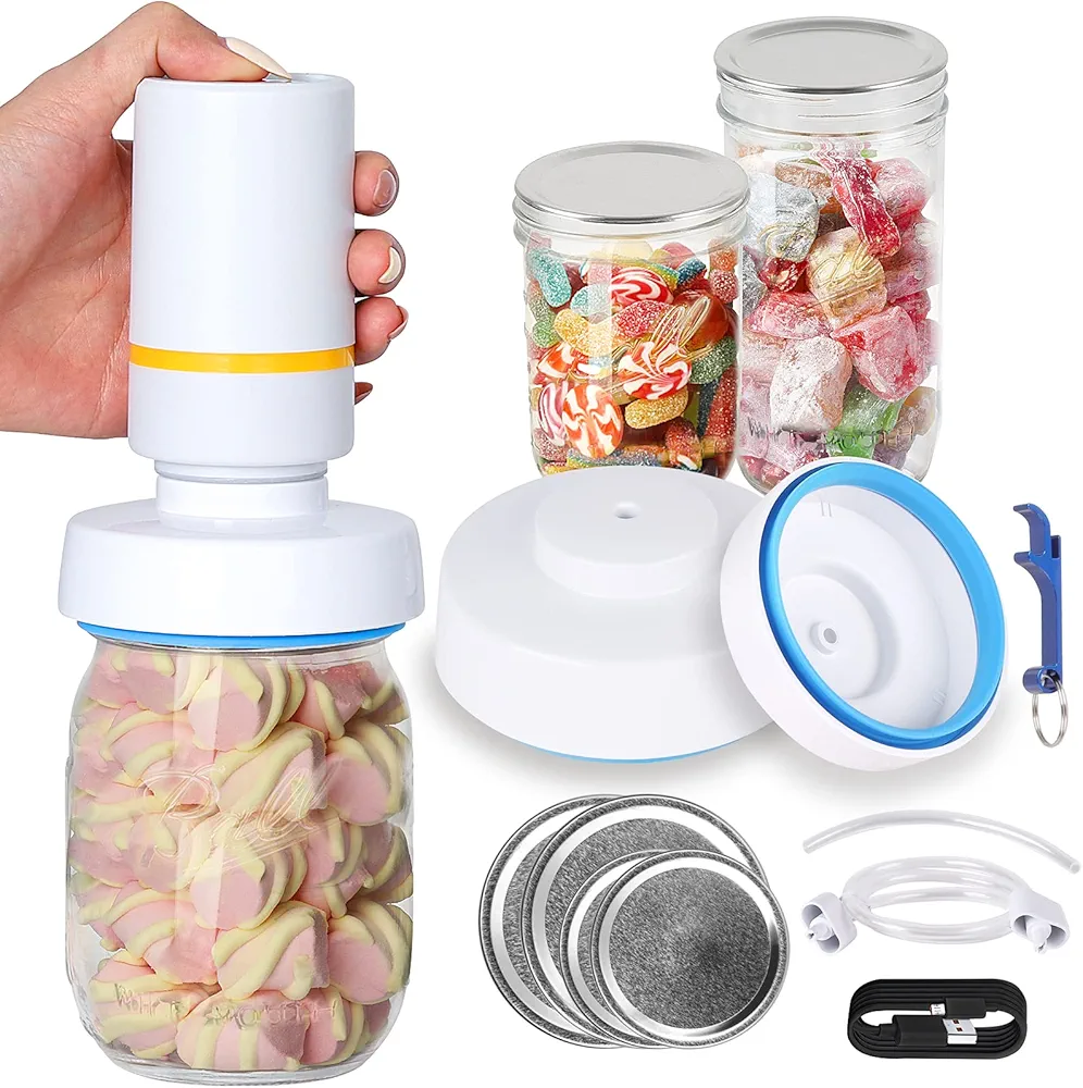 Mason Jar Vacuum Sealer Kit: Electric Jar Vacuum Pump With Wide Regular Mouth Mason Jars Compatible with Food Saver Vacuum Sealer Machine Canning Sealer with Jar Attachment 2 Hose for Food Storage