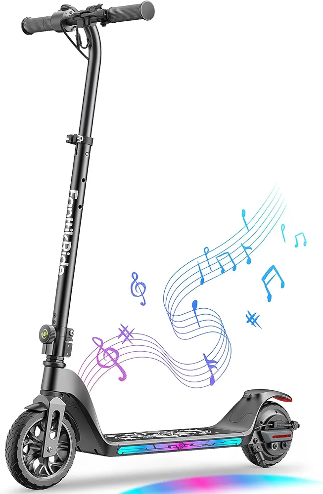FanttikRide T10 Apex Electric Scooter for Kids 4.3-5.6 ft 200W Motor, LED Colorful Lights with Bluetooth Music Speaker, 7/10/12 MPH Digital Display,45W Fast Charging, Foldable E-Scooter