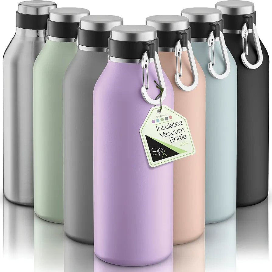 SipX™ Triple-Insulated Stainless Steel Water Bottle - 32oz. With Cover Lid, BPA-Free Reusable Insulated Water Bottle Keeps Cold For 24 Hours, (Purple)