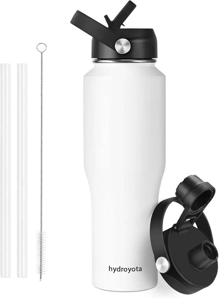 32oz Stainless Steel Vacuum Insulated Water Bottle with Straw and Chug Lid,Wide Mouth Thermos and Double Walled Vacuum with Leak Proof Locking,Lid Soft Silicone Spout,Reusable, BPA Free