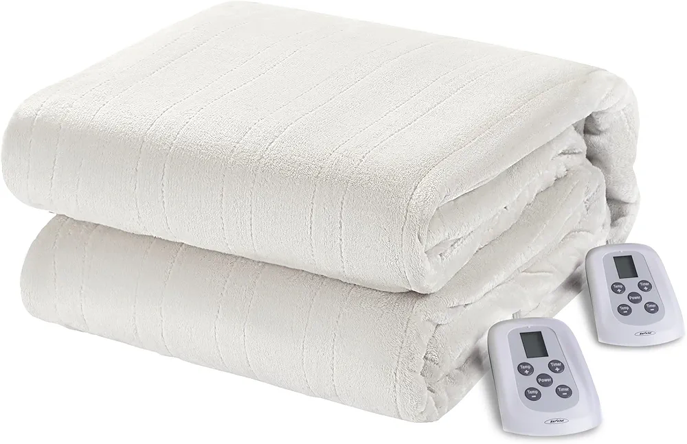 HEYNEMO Electric Blanket King Size with Dual Control, Heated Blanket for 89°F-108°F 10 Heating Levels Heating Blanket with 1-12 Hours Auto Shut Off, Cream White