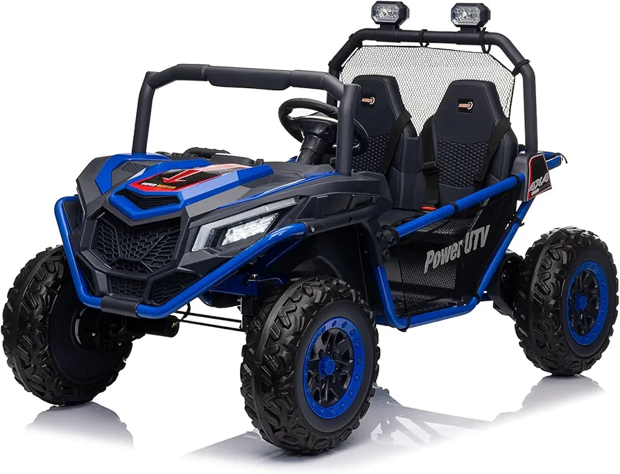 24V 10AH 2-Seater Kids Ride On Car Electric Off-Road UTV with 4WD Powered Wheel Side by Side Electric Vehicle with Remote Control, Bluetooth, LED Light Gift for Boys and Girls 3+ Aged, Blue
