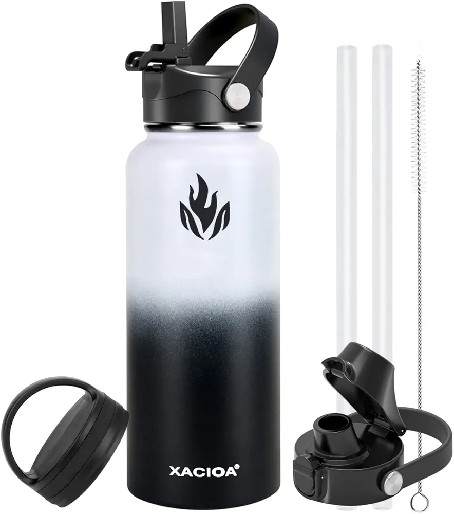 32oz Water Bottle,Vacuum Insulated Stainless Steel Water Flask with Straw Lid Auto Spout Lid Sport Lid,Leak Proof,Double Walled Travel Drink Mug,Metal Canteen,Hot Cold Water Bottles