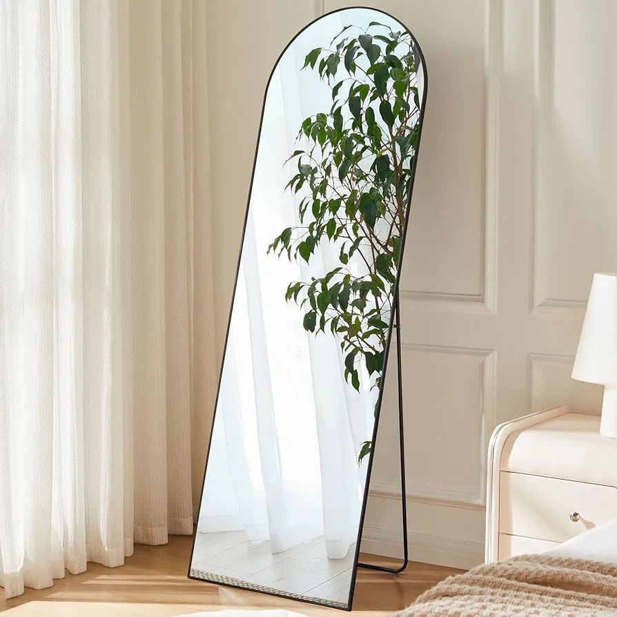 Sweetcrispy Arched Full Length Mirror 59"x16" Full Body Floor Mirror Standing Hanging or Leaning Wall, Arch Wall Mirror with Stand Aluminum Alloy Thin Frame for Bedroom Cloakroom,Black