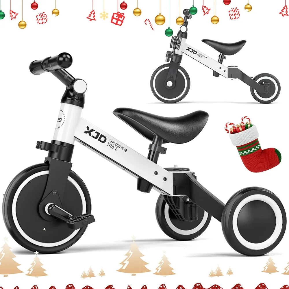 ﻿XJD 5 in 1 Toddler Bike, Tricycle for Toddlers 1-3 with Adjustable Seat Height, Removable Pedals, Ideal Balance Bike Birthday Gifts and Toys for Boys and Girls