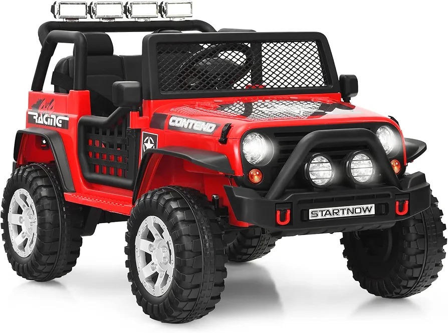 OLAKIDS Kids Ride on Truck, 12V Battery Powered Electric Toy Car with Parental Remote Control, 4 Wheels Toddler Vehicle with Spring Suspension, LED Lights, Music