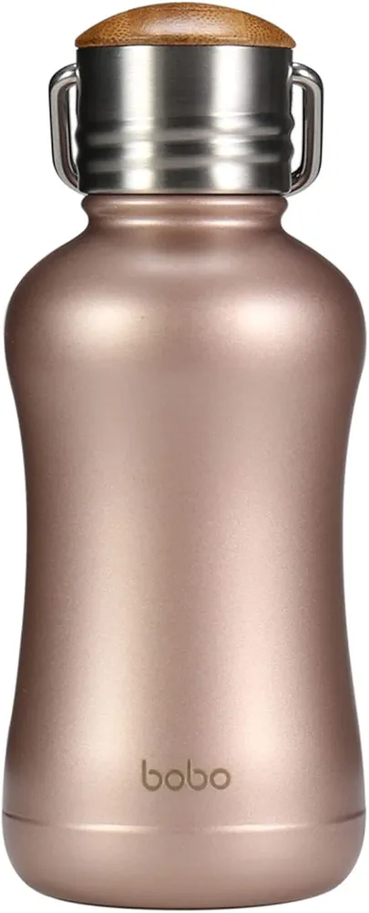 YOHKOH Mini Insulated Water Bottle With Bamboo Lid - 8.8oz Small Vacuum Insulated Water Bottle for Women Kids, 12 Hrs Hot & 24 Hrs Cold Stainless Steel Thermos Leak-Proof BPA-Free (8.8oz,Gold)
