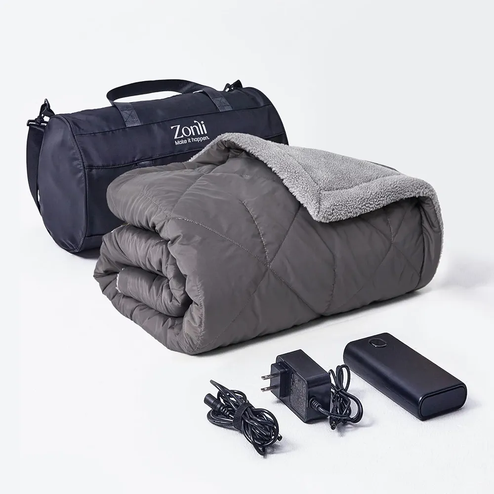 ZonLi Z-Walk Pro 36W Heated Blanket Battery Operated, Portable Heated Blanket, Rechargeable Heated Blanket with 20000 mAh Power Bank, Battery Heated Blanket with 3 Heating Levels for Outdoors(Grey)