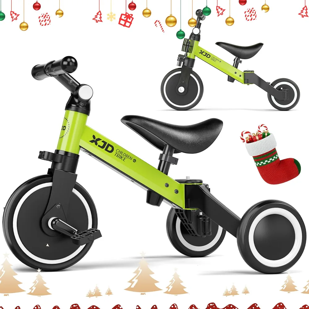 ﻿XJD 5 in 1 Toddler Bike, Tricycle for Toddlers 1-3 with Adjustable Seat Height, Removable Pedals, Ideal Balance Bike Birthday Gifts and Toys for Boys and Girls