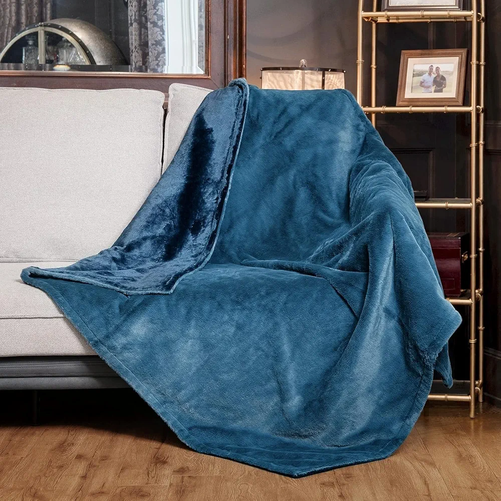 WOOMER Heated Blanket Throw Size 50"x 60" Soft Flannel Fast Heating Blanket with Multi-Color Option, 10 Heating Levels & 0.5-12H Auto Off, Over-Heat Protection，BU