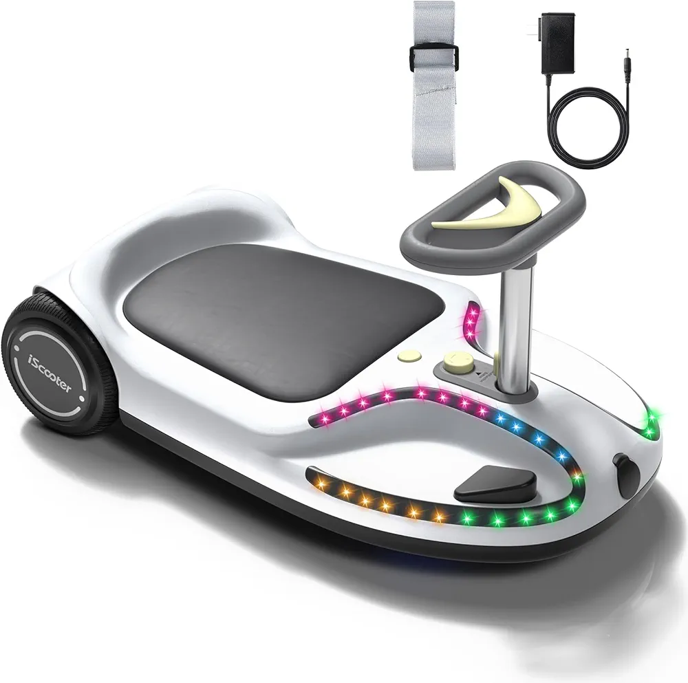 21.6V Electric Wiggle Car with Pedal and Pull Rope, 4 in 1 Swing Car,Lithium Rechargeable Battery, 3 Speed Wiggle Car Ride On Toy, 100+ Lights, Bluetooth, Anti-Rollover for Ages 3+ (White)