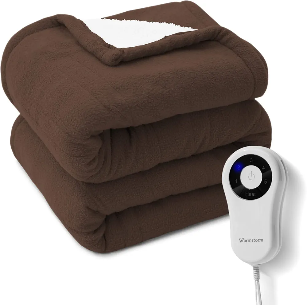Electric Throw Blanket with 5 Heating Levels & 4 Hours Auto Off, Sherpa & Polar Fleece Heated Throw Blankets 50"×60", ETL Certified and Machine Washable, for Home&Office Use (Chocolate)