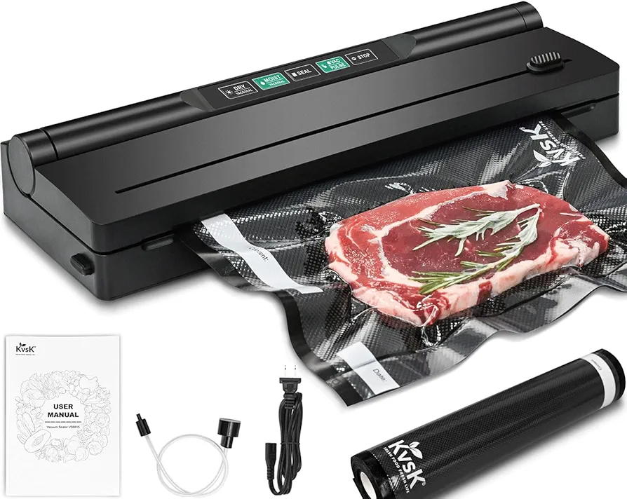 Vacuum Sealer Machine, 6-in-1 Food Sealer Air Sealing System For Food Storage Preservation With Cutter, One-Click Dry & Moist Vac Seal Mode, 11" x 9.8' Black Sealing Roll, Compact Design