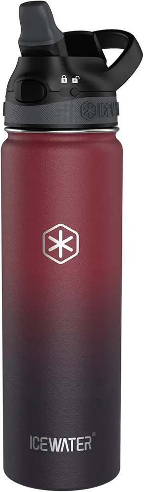 ICEWATER-24 oz, Insulated Water Bottle With Straw and Carry Handle, Leakproof Lockable Lid with Soft Silicone Spout, One-hand Operation, Double Walled Vacuum Stainless Steel (24 oz, Dark Rainbow)