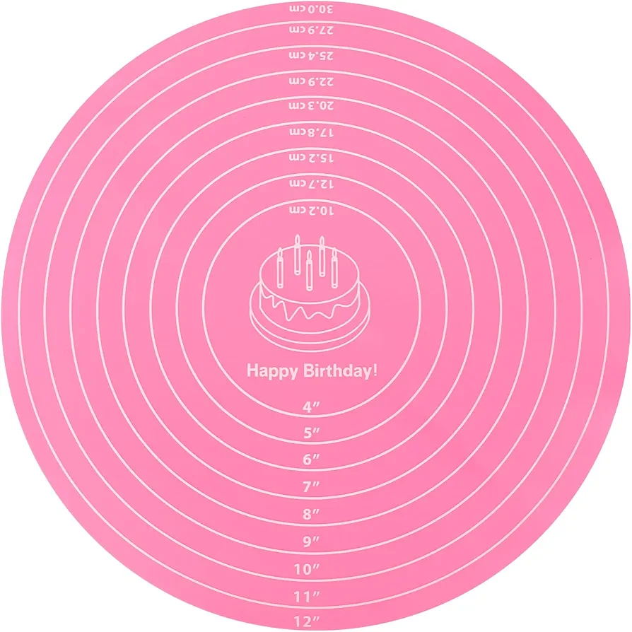 Silicone Baking Mat,Cake Mat Round Silicone Baking Mat,Small Silicone Kneading Mat,Pastry Baking Mat,Round Silicone Mat with Size Measurement Specification,Non-Stick (Pink)
