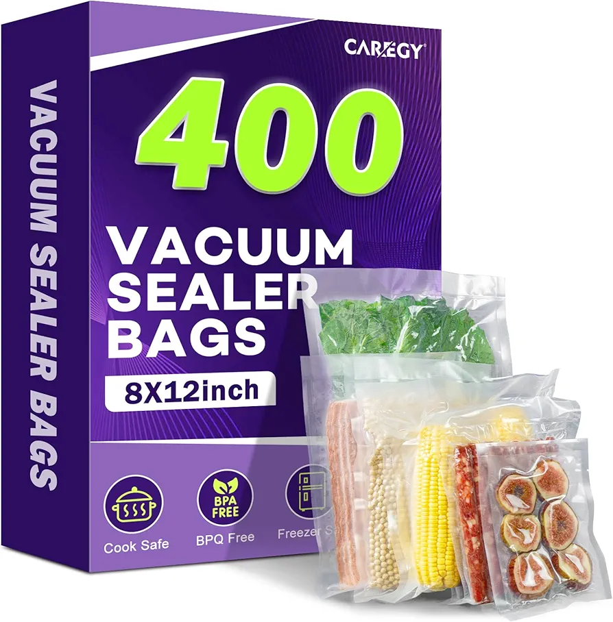 CAREGY Vacuum Sealer Bags 400 Quart 8" x 12" with BPA Free for Food Storage Meal Prep or Sous Vide