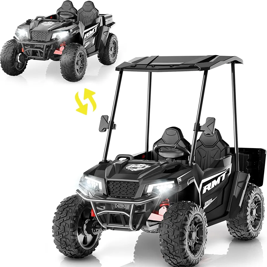 2 Seater Ride on Car for Kids, Electric Car for Kids w/Sun Shade,24v Ride on Toys for Big Kids, 4WD Electric Car for Kids w/4 Shock Absorbers,Music Player, 2 Seater Ride on Cars for Kids (Black)