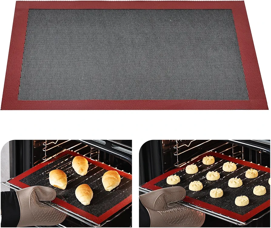 KitchenRaku Perforated Silicone Baking Mat, 15.7"x11.8" Reusable Silicone Baking Sheets for Oven, Nonstick Bread Mat for Cookies, Macarons, Bread and Pastry