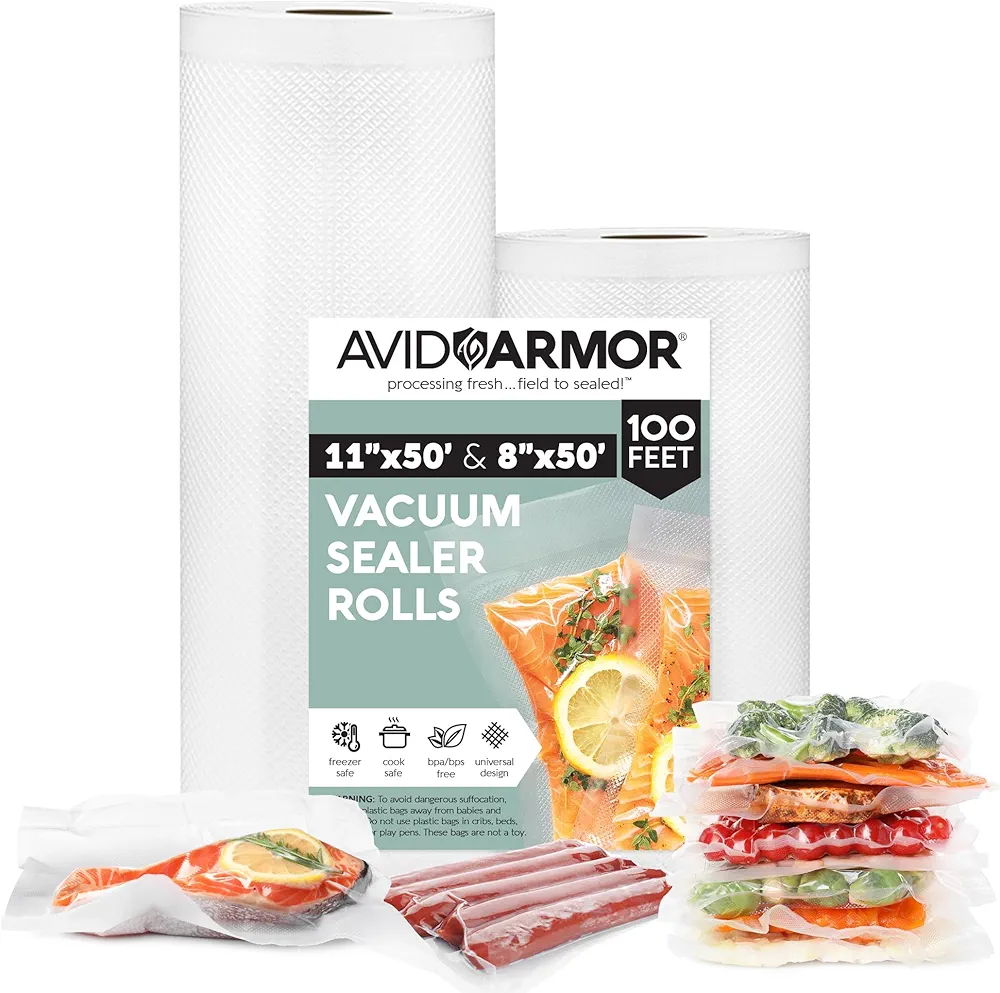 Avid Armor Vacuum Sealer Rolls Combo Set, With 2 Vac Seal Bags for Food (11 inches x 50 ft and 8 inches x 50 ft), Non-BPA Vacuum Sealer Bags, Freezer Vacuum Sealer Bags, Sous Vide Bags Vacuum Sealer