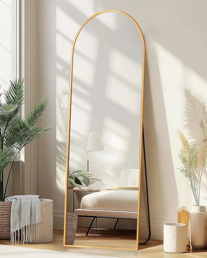 Floor Mirror,58"x18" Full Length Mirror with Stand, Arched Wall Mirror, Mirror Full Length, Gold Floor Mirror Freestanding, Wall Mounted Mirror for Bedroom Living Room, Gold