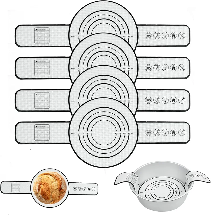Silicone Bread Sling for Dutch Oven 4 Pack Silicone Bread Baking Mat With Extra Long Handles for Transfer Sourdough Bread Dough Pastry Pizza Non-Stick Reusable Heat Resistant Baking Sheets Liners