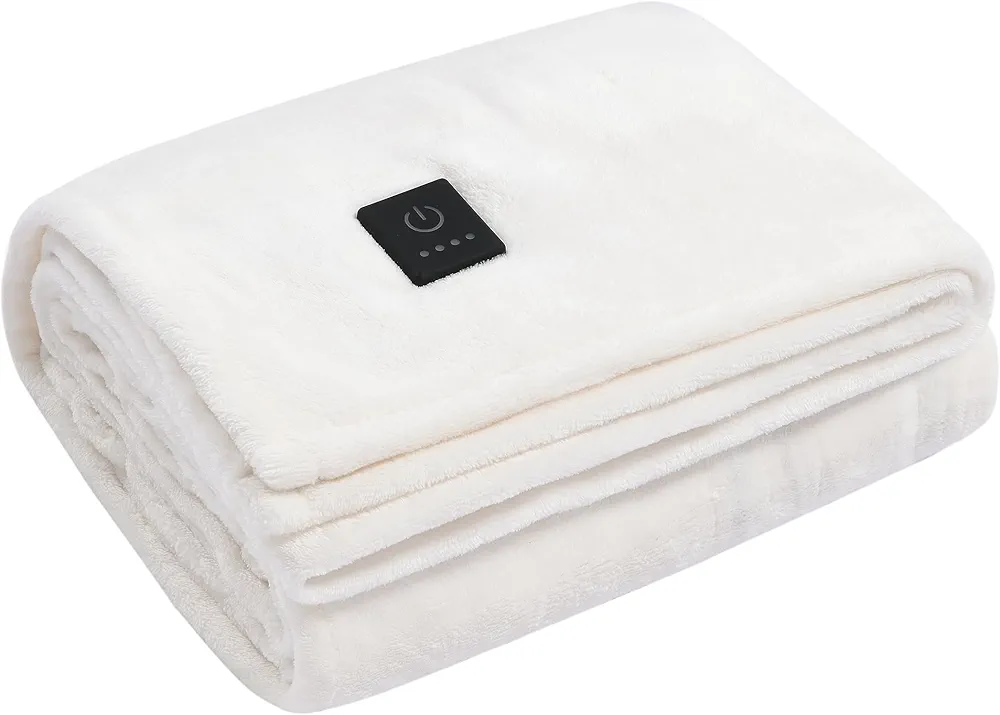 Dreamaker One-Touch Fleece Electric Heated Throw Blanket, 50x60 inches - Cozy, Machine Washable, with 4 Adjustable Heat Settings & Built-in Remote - Ultimate Comfort for Cold Nights - White