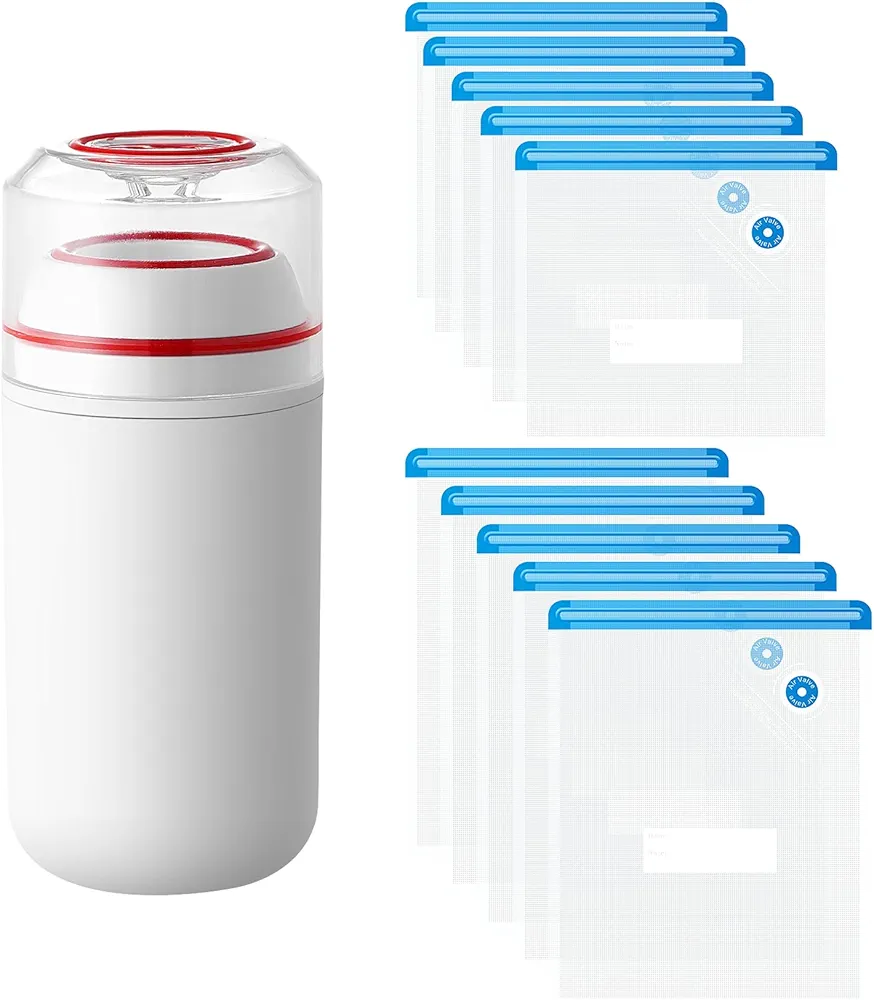 Portable Handheld Vacuum Sealer Machine, Battery Powered Cordless Food Vacuum Sealer, 10 PCS Reusable Sous Vide Bags Set