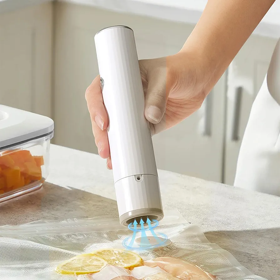 Handheld Vacuum Sealer for Food Storage – Portable & Rechargeable, Easy One-Hand Automatic Operation, Ideal for Sous Vide Cooking, 1 Vacuum Sealer + 10 Food Reusable Bags