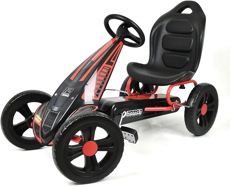 Hauck Cyclone Pedal Go Kart with Adjustable Bucket Seat, 12 Inch EVA Foam Plastic Wheels, Handbrake for Rear Wheels - Ride On Toy for Kids 4-10 years