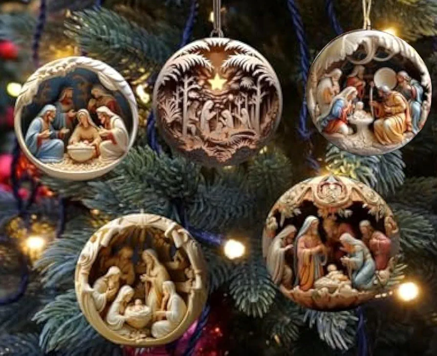 Nativity Ornaments for Christmas Tree - 3" Flat 2D Catholic Christian Christmas Ornaments, Xmas Tree Birth of Jesus Hanging Religious Decorations, Jesus Nativity Scene Gifts
