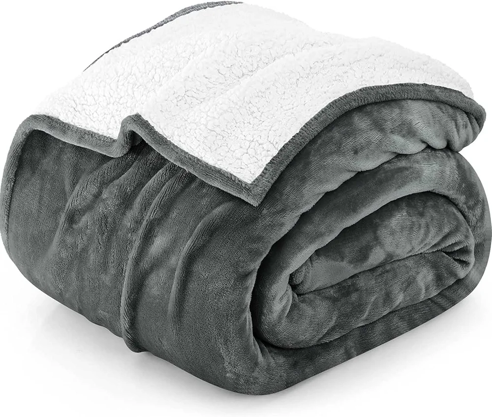 Utopia Bedding Sherpa Blanket Queen Size [Grey, 90x90 Inches] - 480GSM Thick Warm Plush Fleece Reversible Blanket for Bed, Sofa, Couch, Camping and Travel