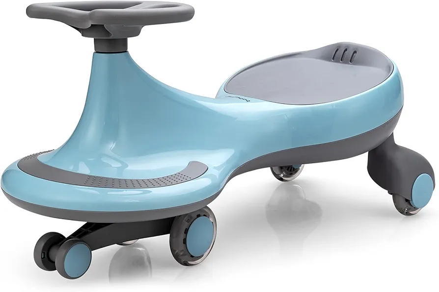 HOMGX Wiggle Car Ride On Toy, Swing Car with LED Flashing Wheels, Zig Zag Ride On Car - No Batteries, Gears or Pedals, Swivel Car Uses Twist & Turn, Plasma Car for Kids Ages 3+ (Blue)