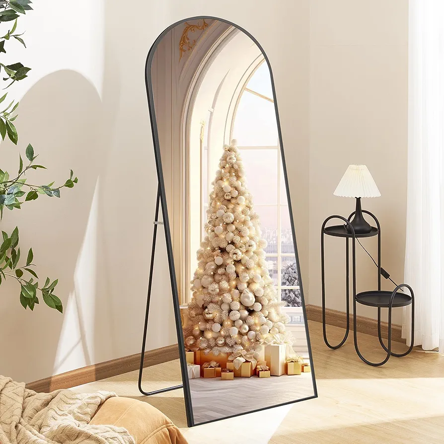 Mirror Full Length- Arched 64"x21"Full Length Mirror Shatter-Proof Glass,Standing Leaning Hanging Wall-Mounted,Black Floor Mirror,Aluminum Frame Modern Home Decor for Bedroom Living Room Cloakroom