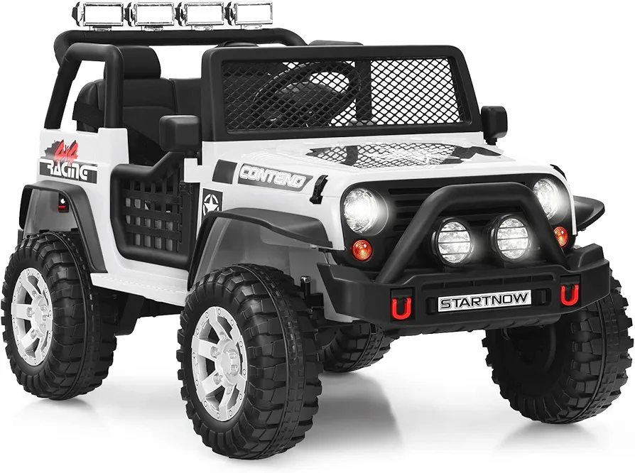 OLAKIDS Kids Ride on Truck, 12V Battery Powered Electric Toy Car with Parental Remote Control, 4 Wheels Toddler Vehicle with Spring Suspension, LED Lights, Music