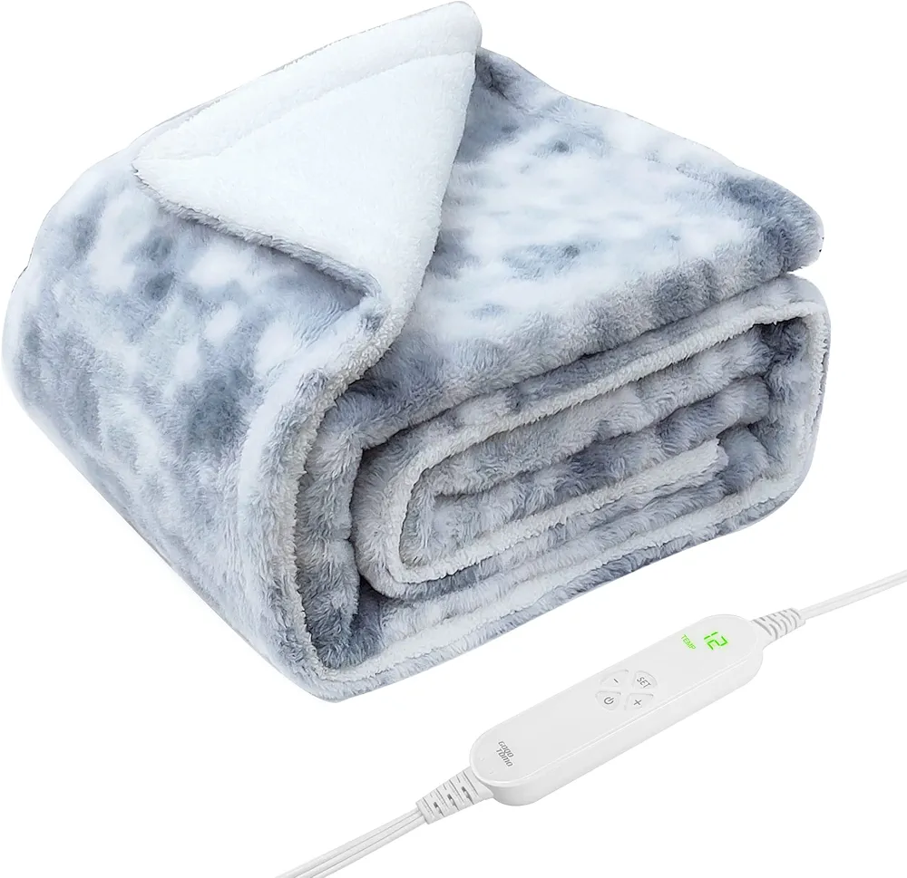 GOQO TOMO Electric Heated Blanket 50" x 60" Throw Wrap with 12 Heating Levels for Home Office Use Gradient Gray-H60