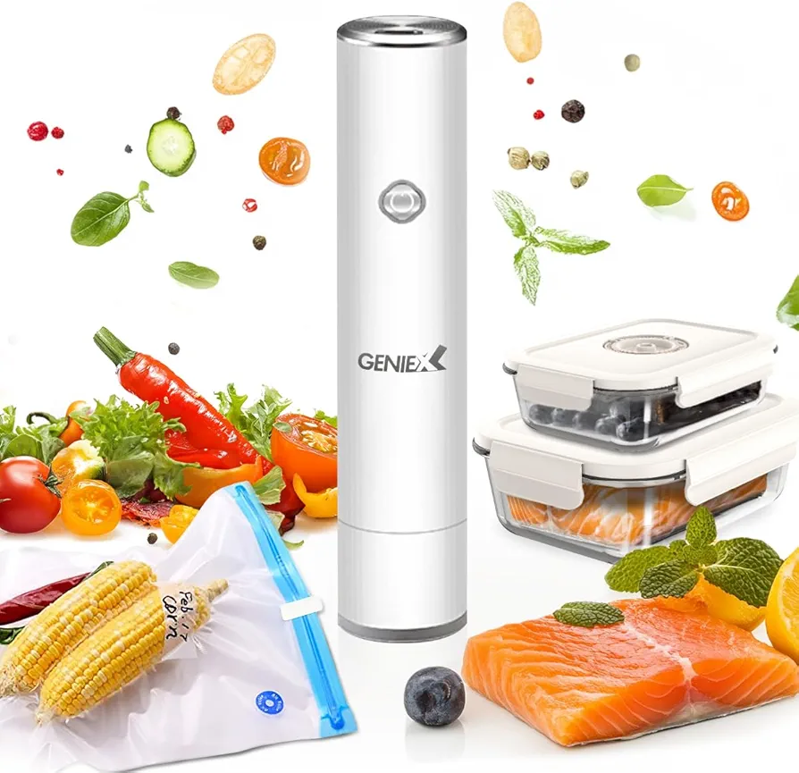 Handheld Vacuum Sealer for Food Storage, Rechargeable Vacuum Sealer Pump for Reuseable Food Saver Vac Bags & Food Containers with Vacuum Seal (Bags and Containers sold separately)