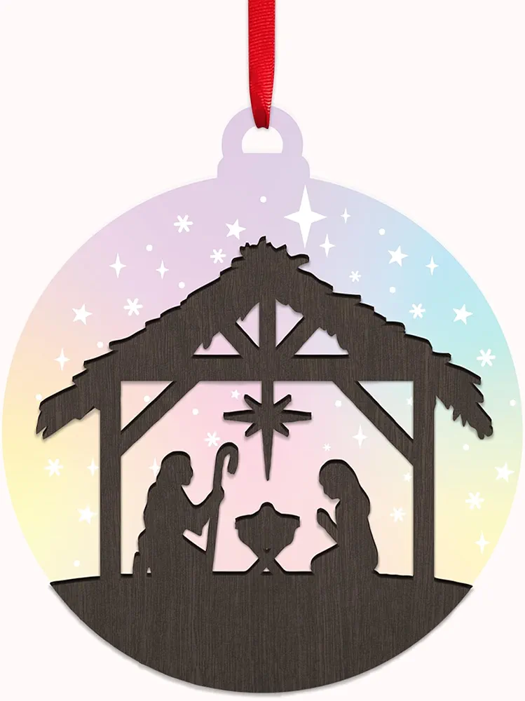 Nativity Scene Christmas Ornament, Baby Jesus Round Hanging Baubles, Christmas Eve Tree